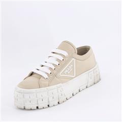 PRADA Double Wheel Nylon Gabardine Beige Sneakers Women Size 37EU